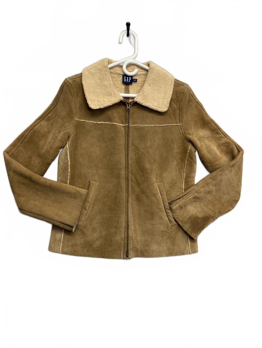 Vintage GAP Women's Brown Leather Suede Faux Shearling Zip-Up Jacket Size M
